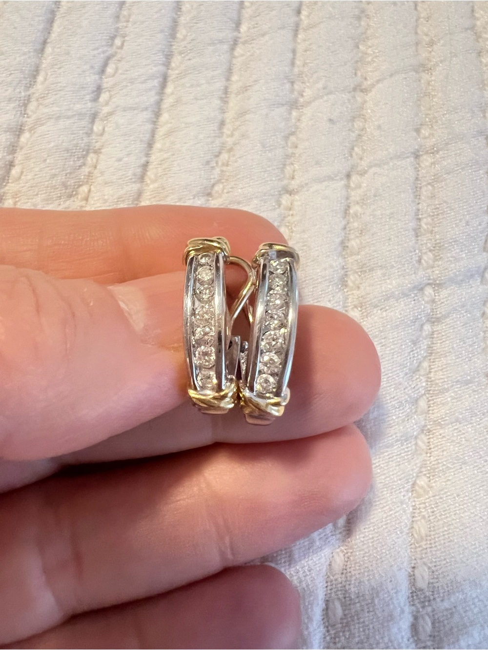 14k gold, two tone earrings with genuine diamonds